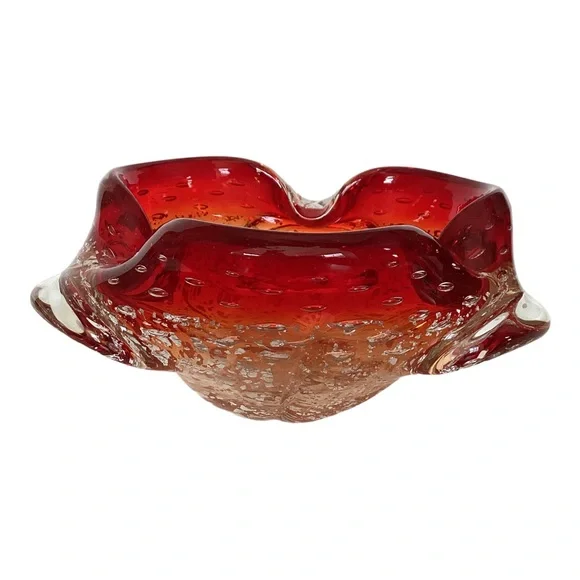 Murano Venetian Art Glass Bowl Hand Blown Red And Gold Flecks Italy MCM Vintage - Picture 5 of 16